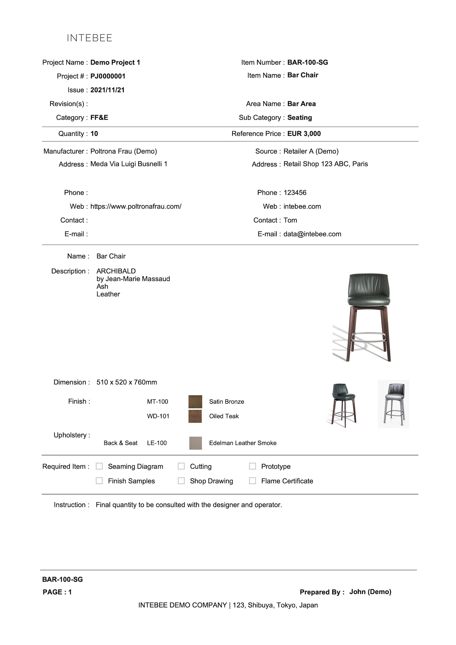 How to make Interior Design Product Specification